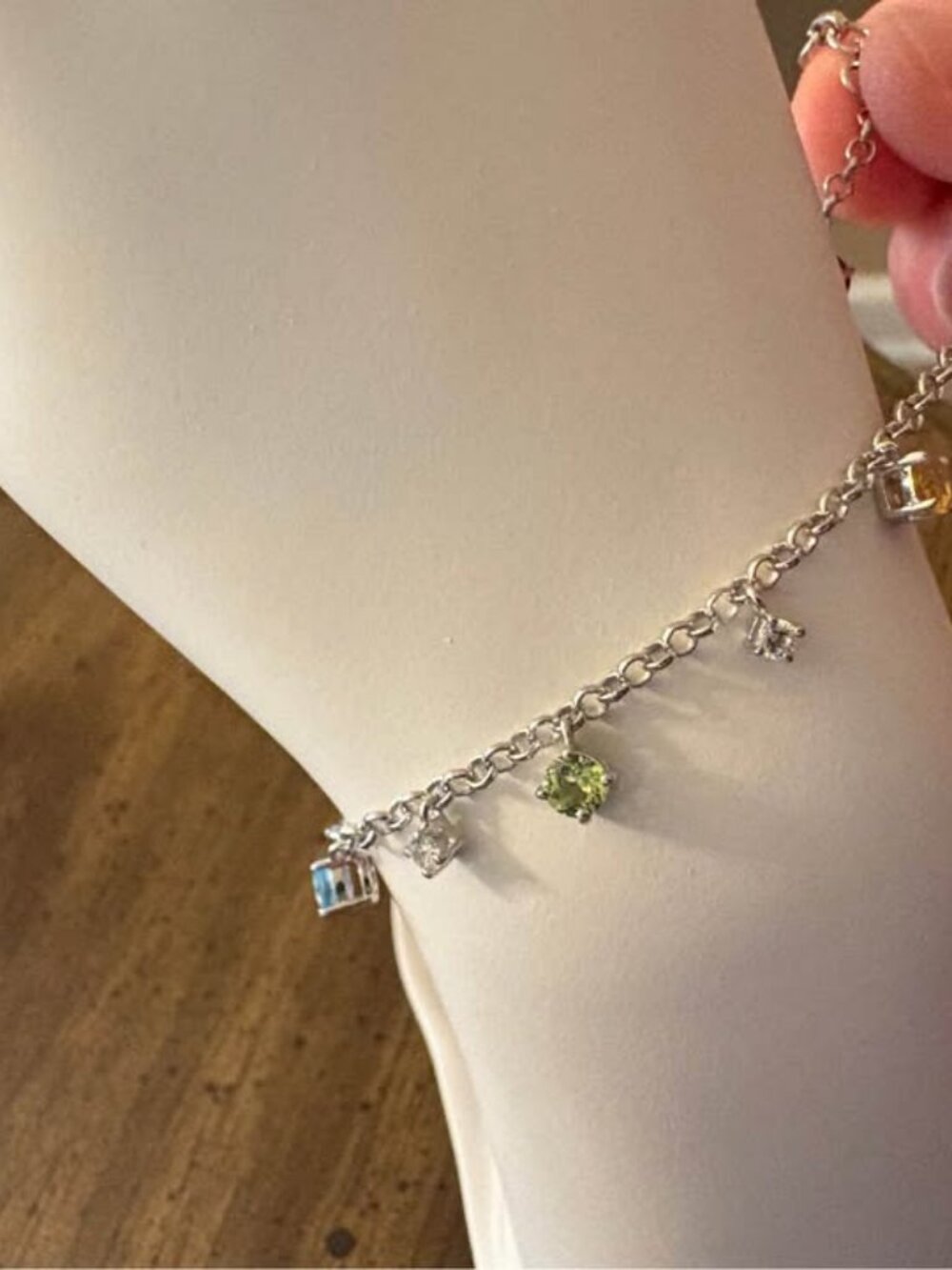 925 Sterling Silver Genuine Multi Gemstone Dangle Bracelet 2 GTW 7.5” 5g New